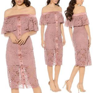 Keepsake The Label Blush Star Crossed Off Shoulder Lace Midi Dress S Mauve Pink